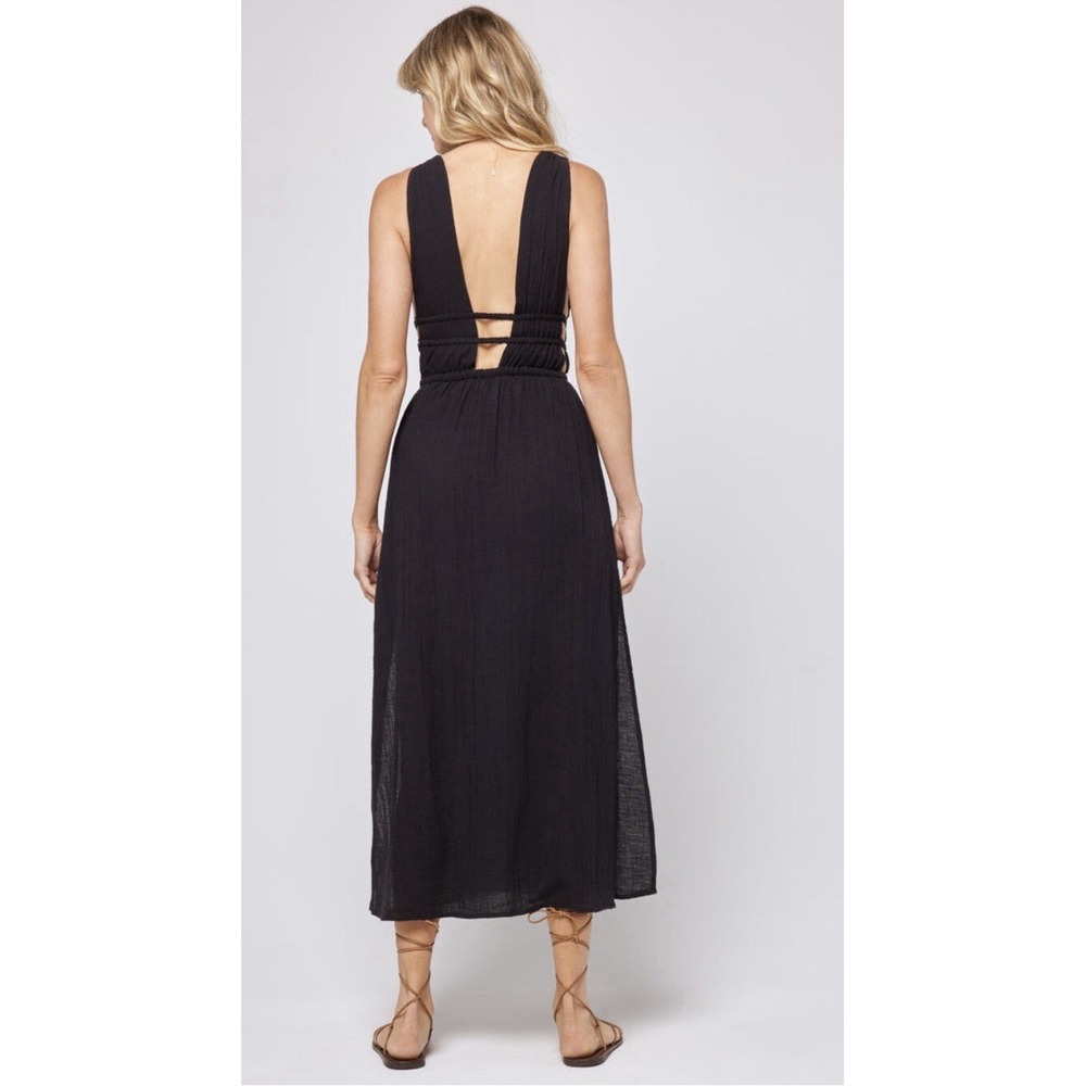 L*SPACE That Feel Good Fit Black Cotton Gauze Deep V-Neck Smocked Maxi Dress S/P - Picture 2 of 9